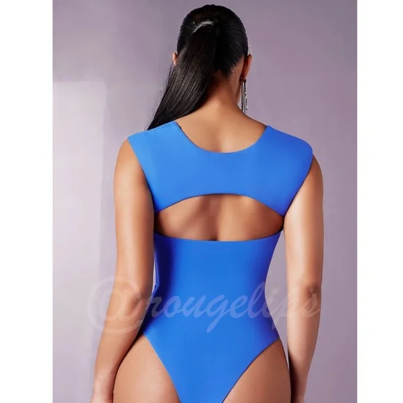 Blue Slim Fit Bodysuit Sweetheart Décolleté Neckline - Picture 3 of 8